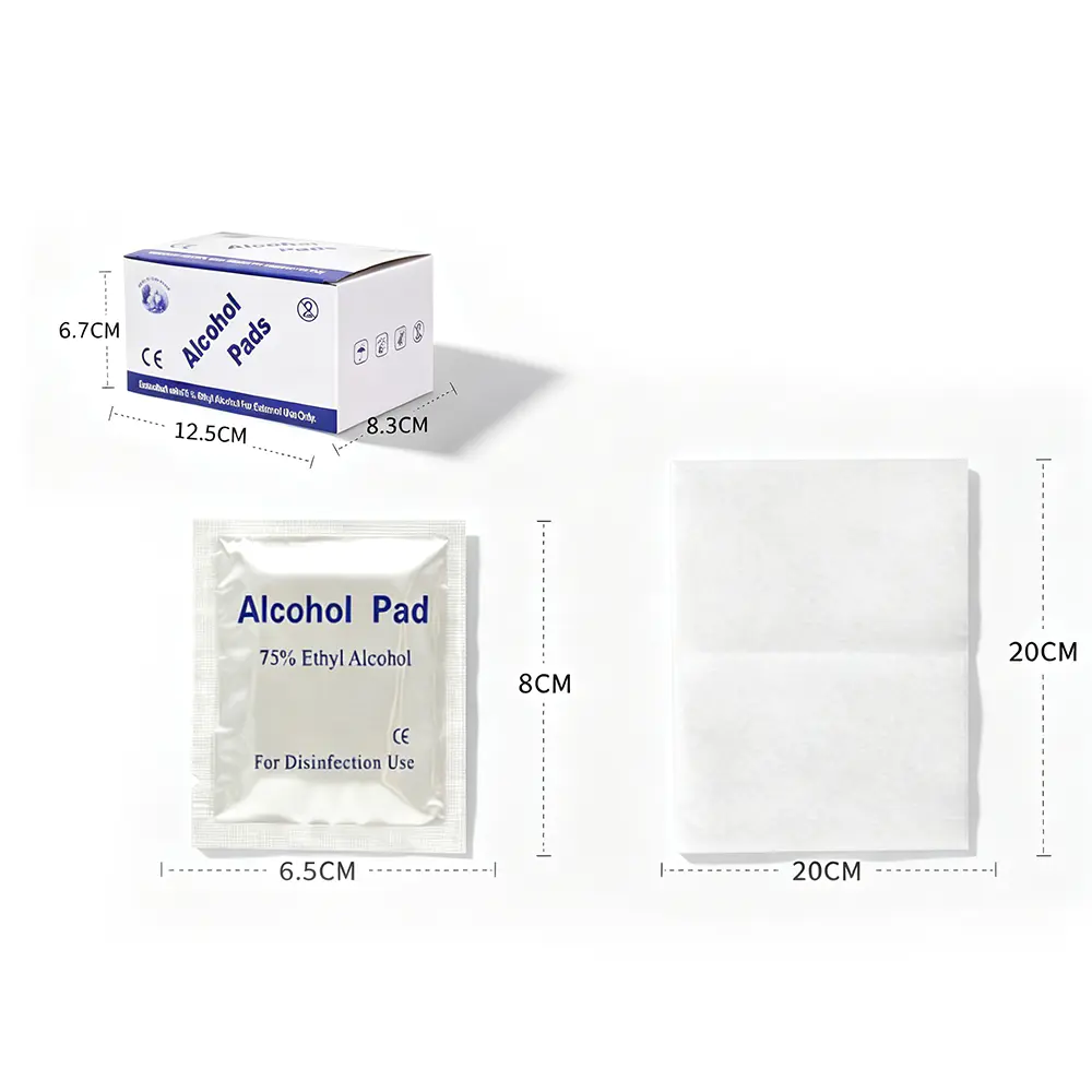 แผ่นเตรียมแอลกอฮอล์แบบห่อแยกชิ้น, เอทิลแอลกอฮอล์ 75% ผ้าเช็ดทำความสะอาดฆ่าเชื้อแบบใช้แล้วทิ้งสำหรับทำความสะอาดผิว การเจาะ อุปกรณ์และการฆ่าเชื้อปฐมพยาบาล