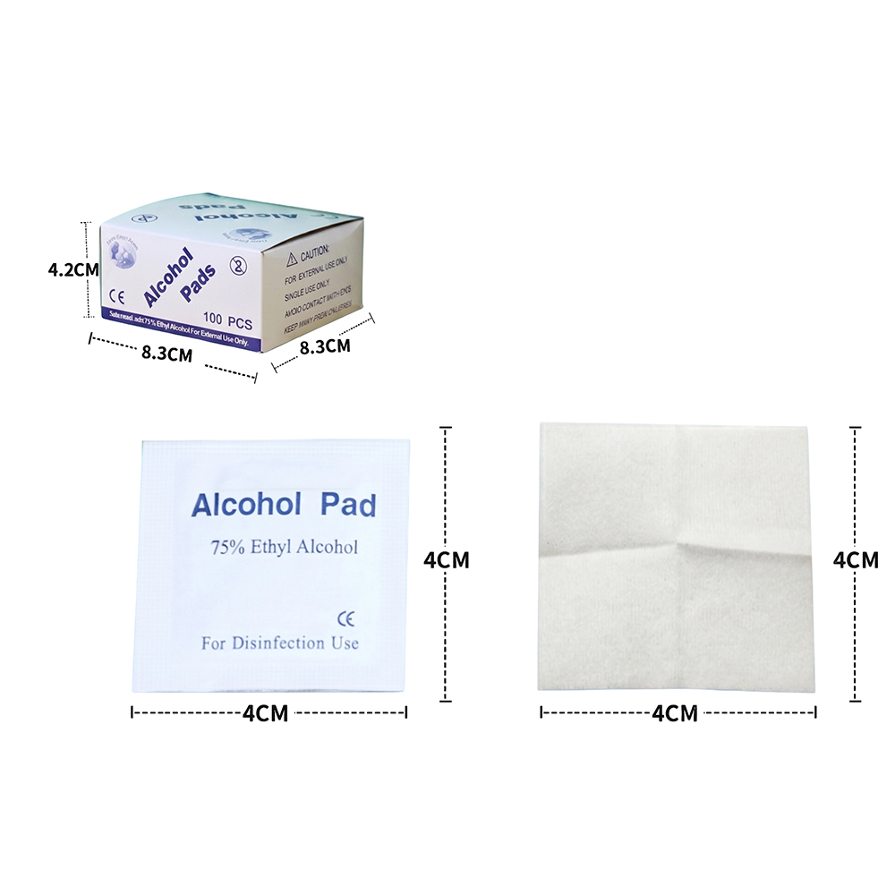 100 ชิ้น/กล่อง 4x4 ซม.ห่อเป็นรายบุคคลพรีเมี่ยม 75% เอทิลแอลกอฮอล์ Prep Pads สำหรับ Home, travel & Clinical Use